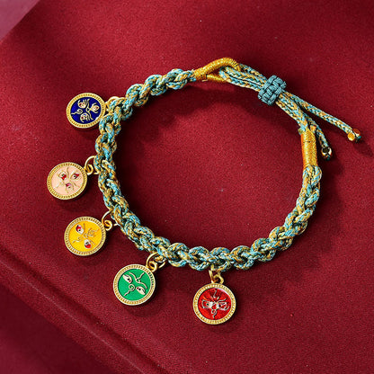 Tibetan Handwoven Colorful Five Way God Of Wealth Bracelet Rope Tangka God Of Wealth Green Tara Zakiram Bracelet
