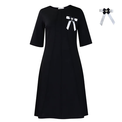 Elegant Solid Color A-Line Dress With Floral Detail