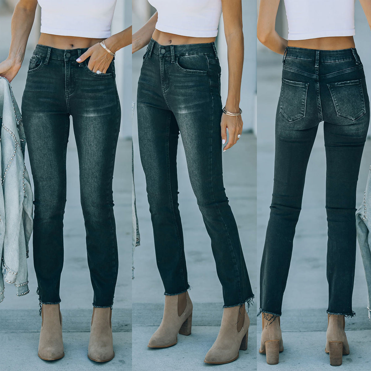 Trendy Black Distressed Skinny Jeans for Women