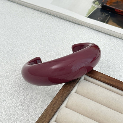 Trendy Red Glossy Open Cuff Bracelet Minimalist Design Spring Handband for Women