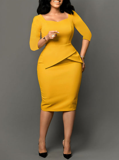 Elegant Solid Color Bodycon Pencil Dress