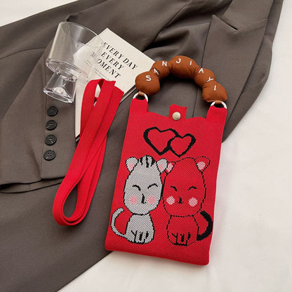 Trendy Knitted Crossbody Phone Bag Cute Cartoon Design