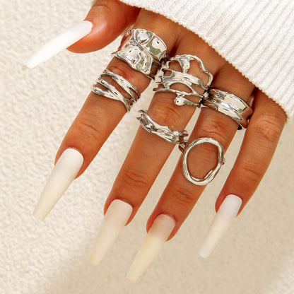 Geometric Statement Alloy Gemstone Ring Set