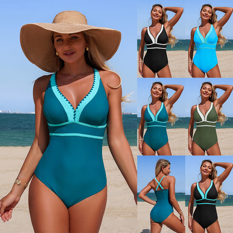 New Women'S Solid Color One-Piece Swimsuit