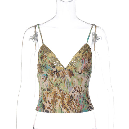 Sexy Lace-Trimmed Deep V Backless Cami Top