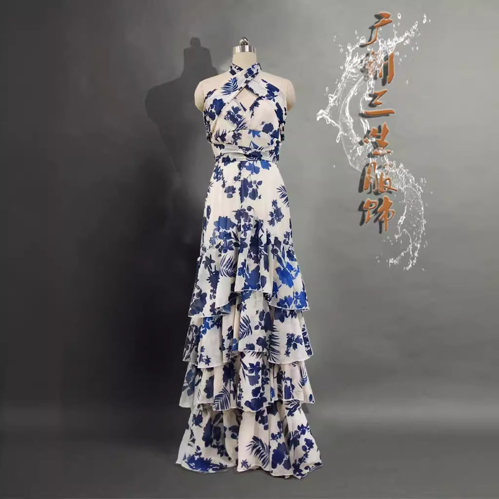 Bohemian Floral Maxi Dress With Tie Straps