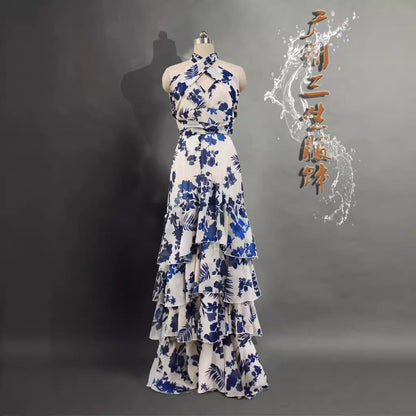 Bohemian Floral Maxi Dress With Tie Straps