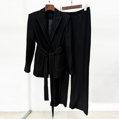 Chic Two-Piece Suit With Belted Trousers