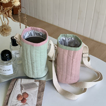 Ins Style Quilted Baby Water Bottle Holder Shoulder Bag