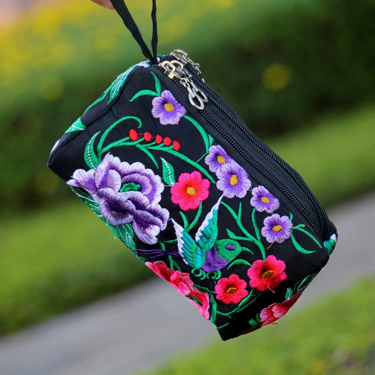 Ethnic Bag Fashion Fabric Coin Purse Embroidered Multi-Layer Zipper Bag Clutch Bag