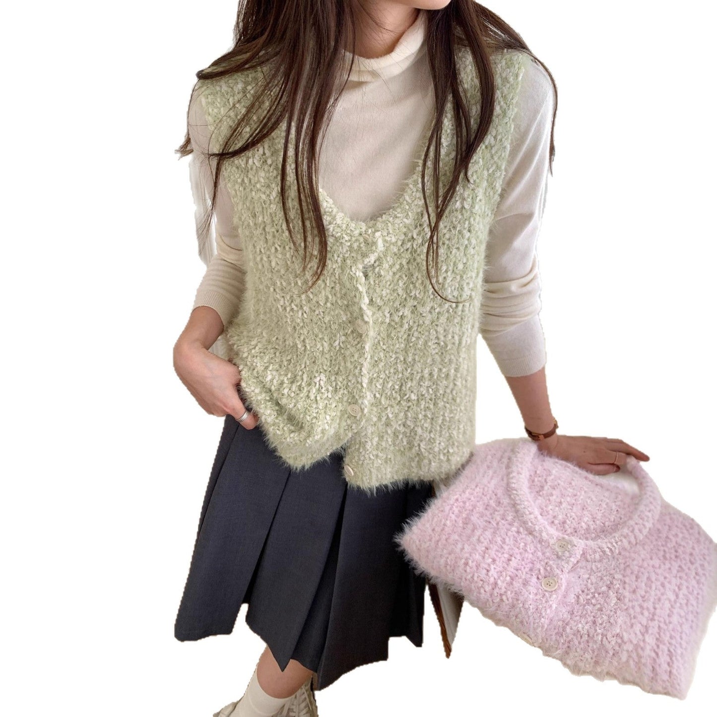 Trendy Solid Color Knitted Vest with Round Neck for Casual Layering