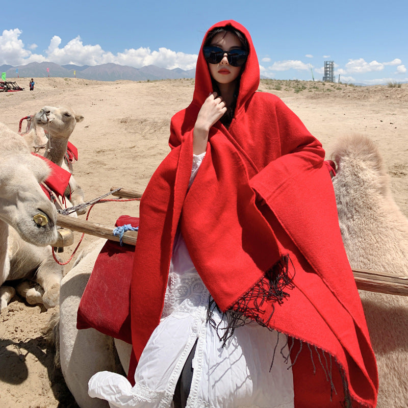 Tibetan Cold Protection Thickened Split Shawl Cloak Autumn And Winter Long Warm Scarf Women'S Cloak