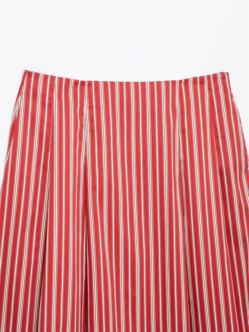 Sexy Striped Sleeveless Top A-Line Skirt Set