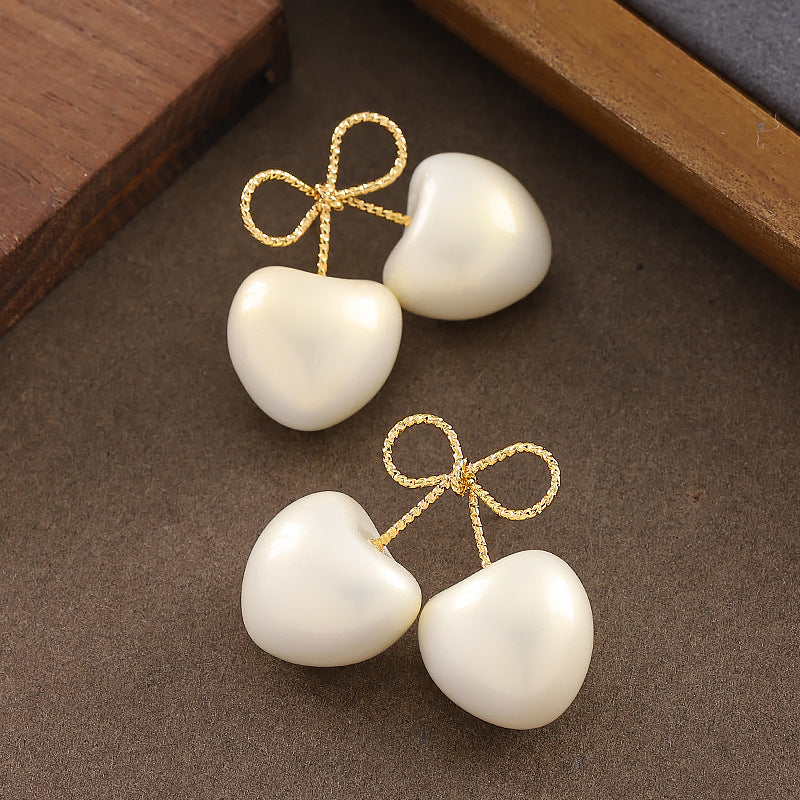 French Cherry Pearl Earrings Stylish Silver Needle Ear Studs