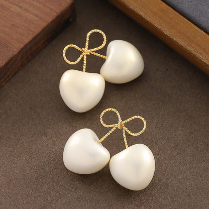 French Cherry Pearl Earrings Stylish Silver Needle Ear Studs