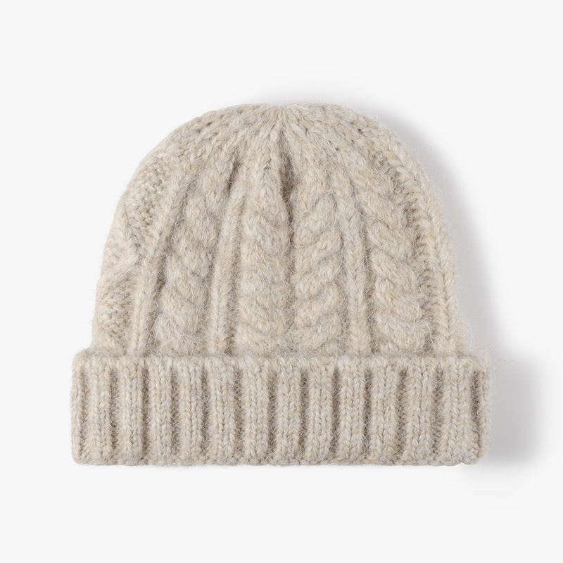 Solid Color Knit Hat Jacquard Padded Beanie