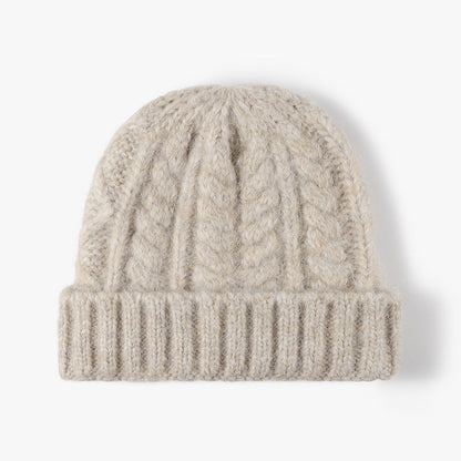 Solid Color Knit Hat Jacquard Padded Beanie