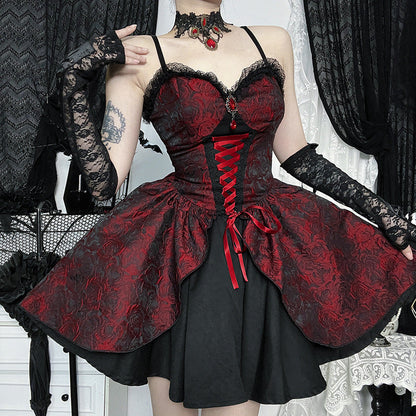 Gothic Floral Embroidered Maxi Dress
