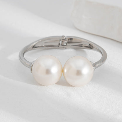 Baroque Style Large Pearl Stacking Bracelet Non-Regular Cuff Bangle For Women