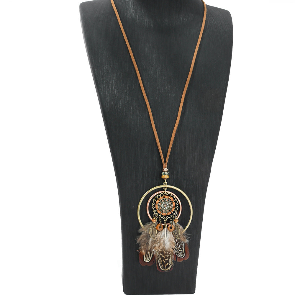 Bohemian Tassel Natural Feather Necklace Ethnic Vintage Jewelry
