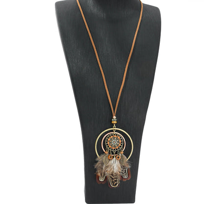 Bohemian Tassel Natural Feather Necklace Ethnic Vintage Jewelry