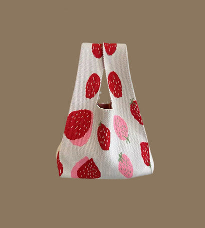 Knitted Tote Bag With Cute Designs Soft Polyester Casual