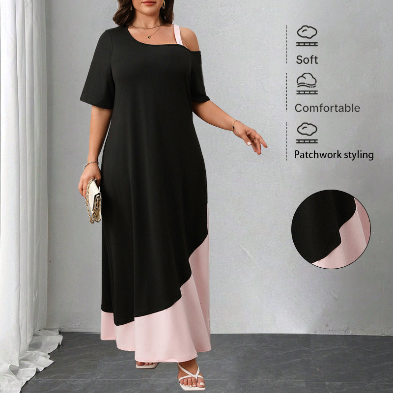 Women鈥檚 A-Line Solid Color Spliced Midi Dress