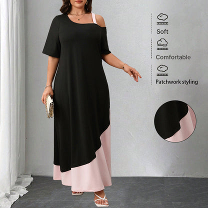 Women鈥檚 A-Line Solid Color Spliced Midi Dress