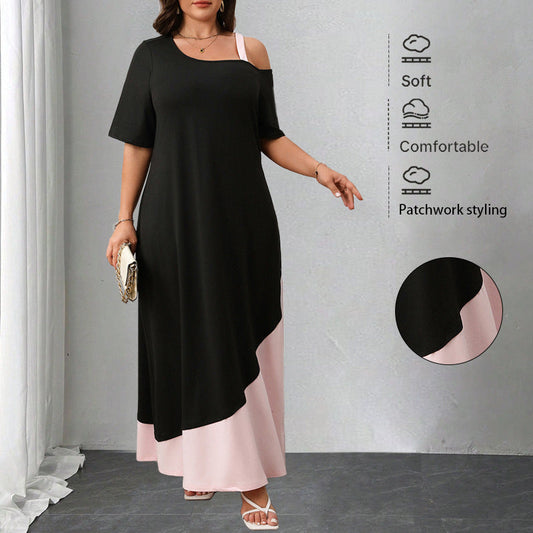 Women鈥檚 A-Line Solid Color Spliced Midi Dress