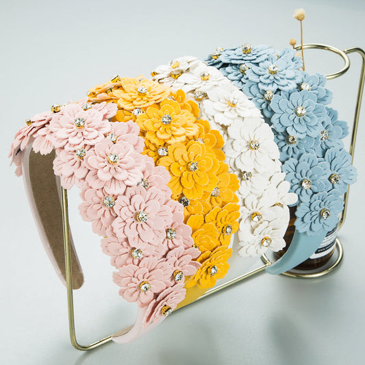Colorful Floral Headband with Vintage Glass Rhinestones