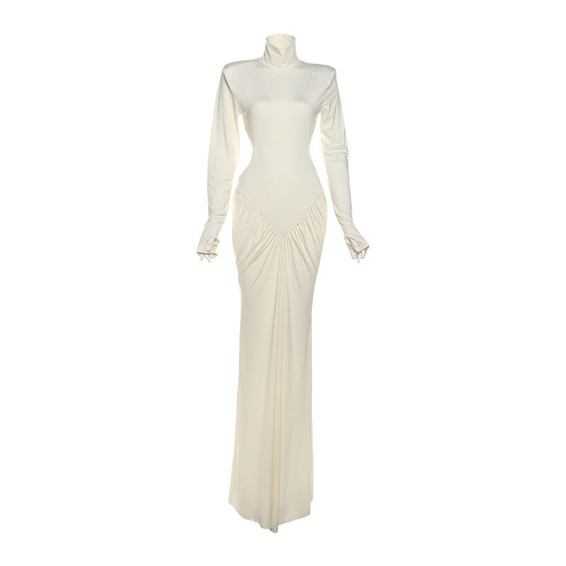 Elegant High Neck Bodycon Long Dress With Backless Design