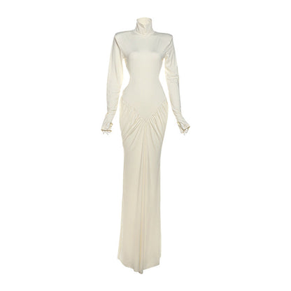 Elegant High Neck Bodycon Long Dress With Backless Design