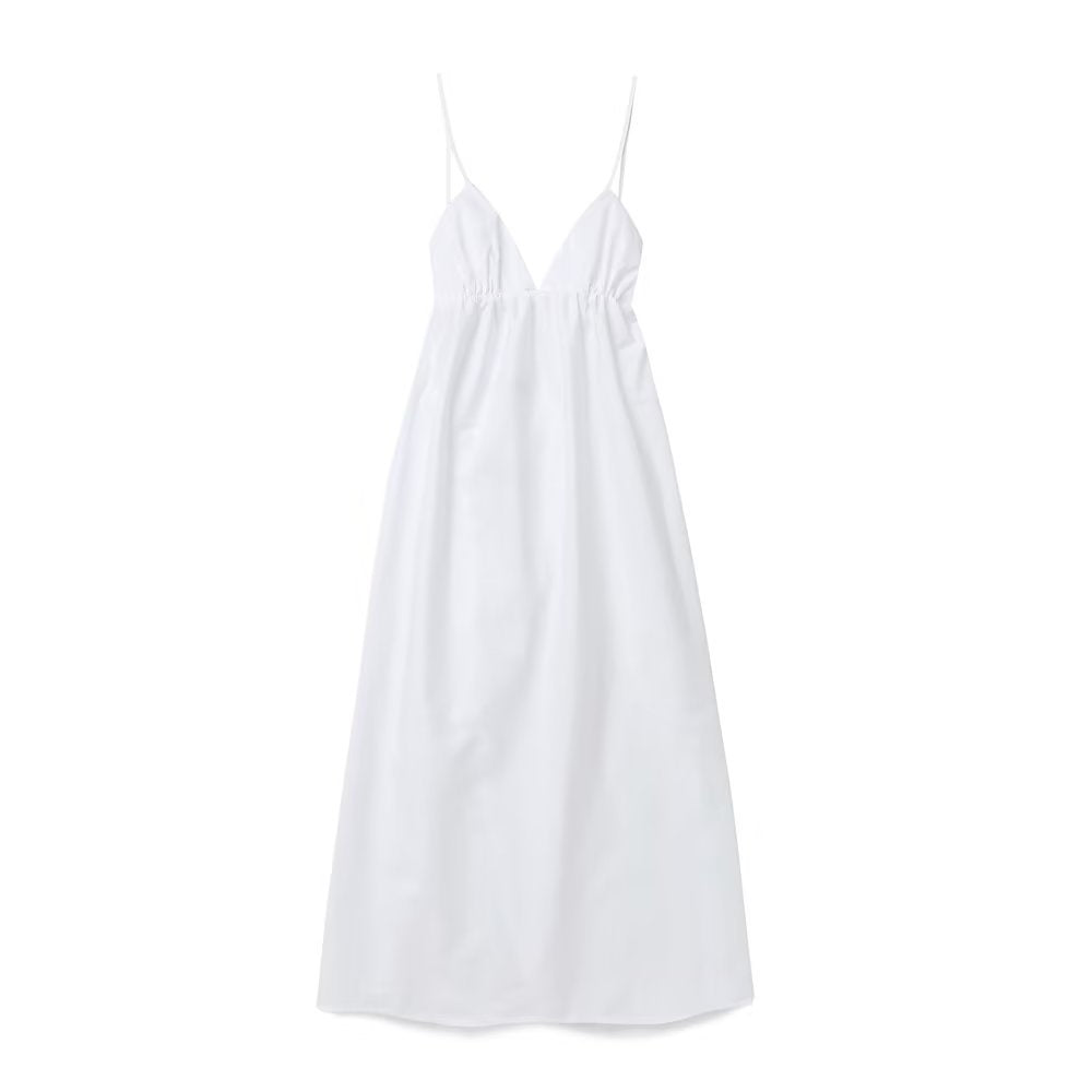 Summer New Women'S Clothing Suspender V-Neck Solid Color Versatile Backless Dress