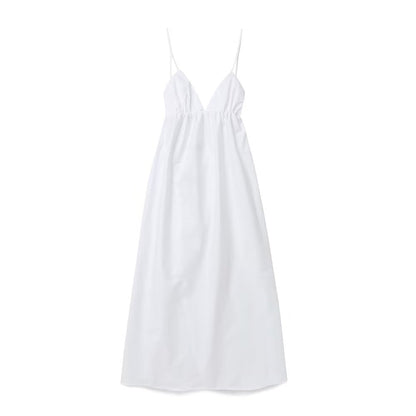 Summer New Women'S Clothing Suspender V-Neck Solid Color Versatile Backless Dress