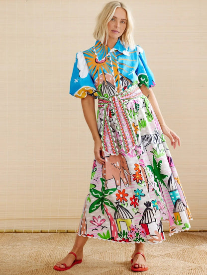 Linen Floral Print Shirt Dress with Casual Elegance