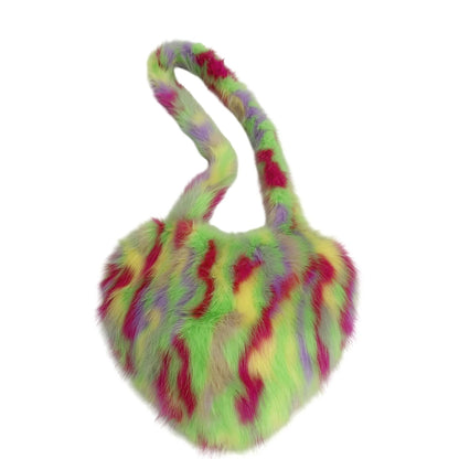 Heart Fluffy Faux Fox Fur Shoulder Bag
