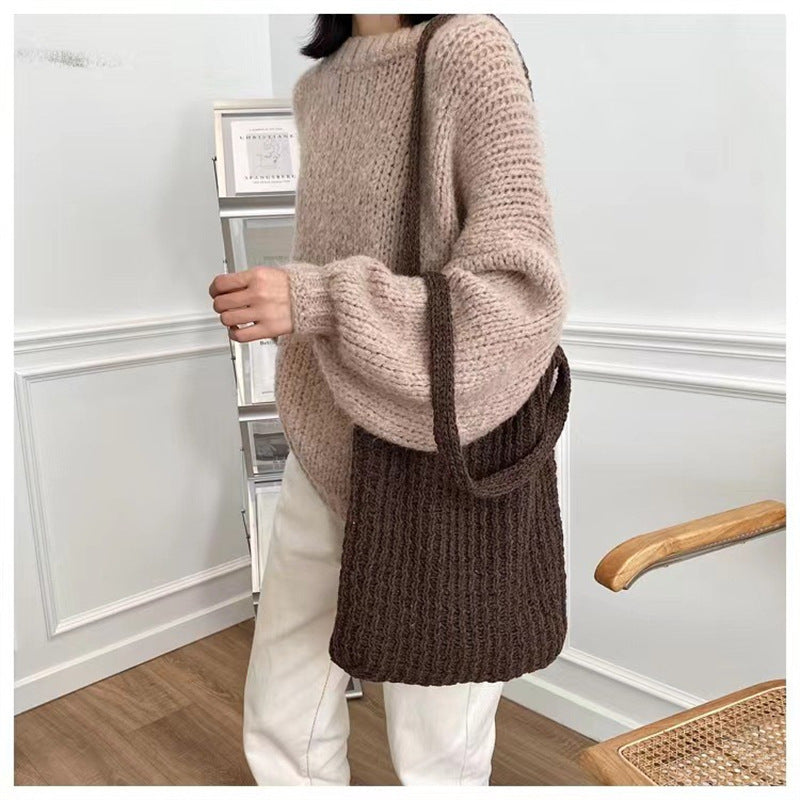 Simple Vintage Shoulder Bag Knit Tote Bag