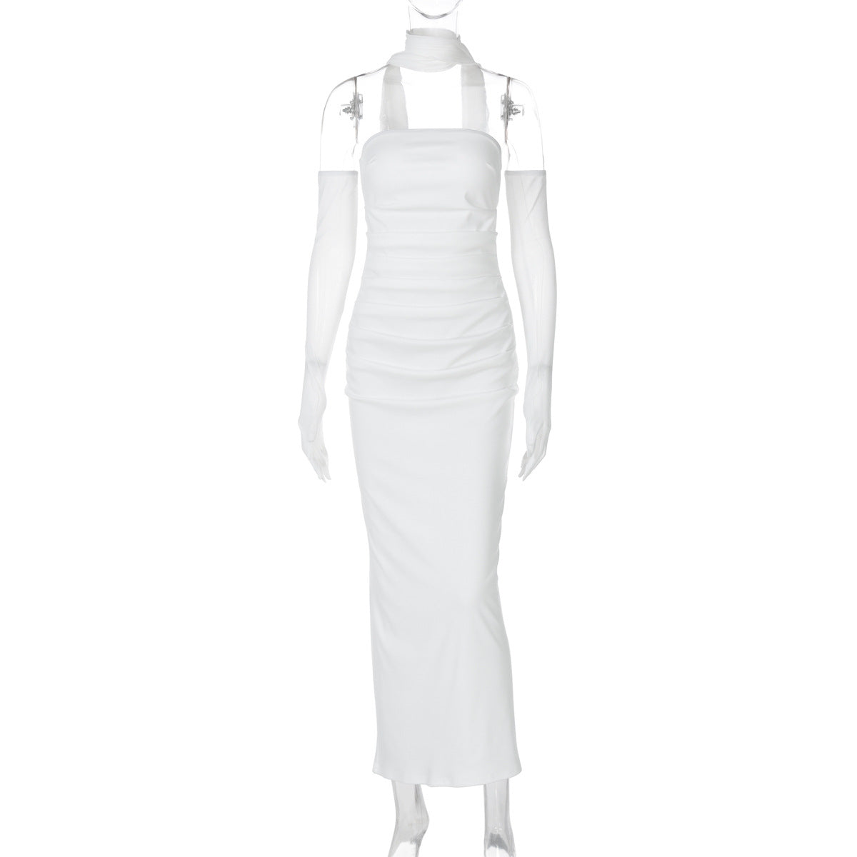 Elegant Strapless Gown with Sheer Sleeves