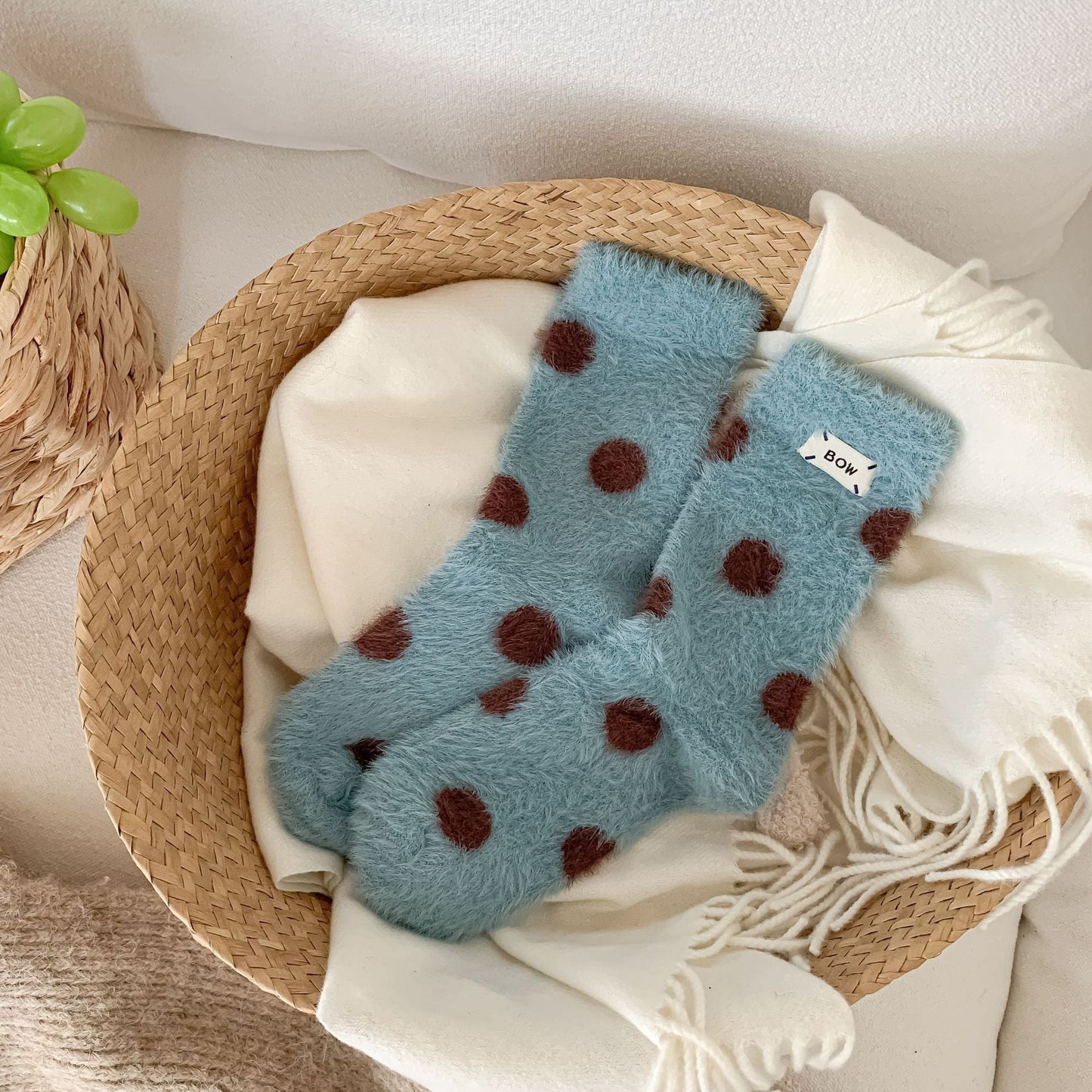 Cute Polka Dots Warm Plush Crew Socks