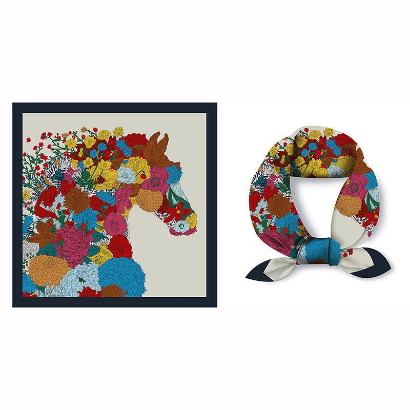 Colorful Tropical Print Square Silk Scarf