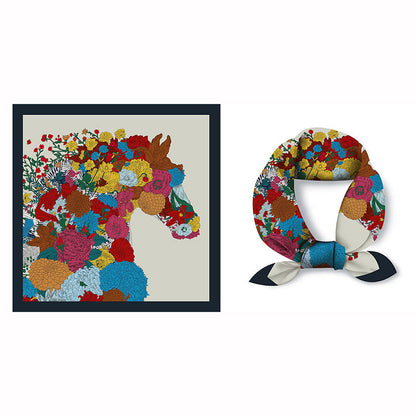 Colorful Tropical Print Square Silk Scarf