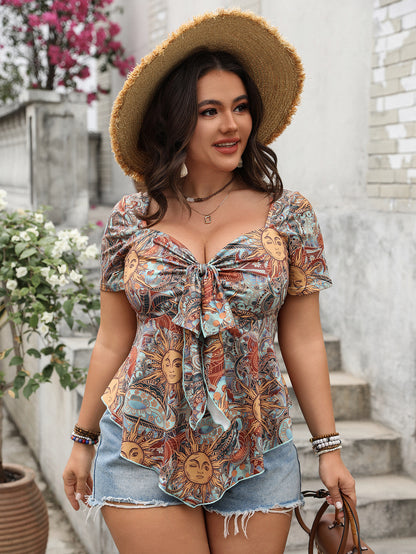 Trendy Floral Loose-Fit Top with Tie Detail