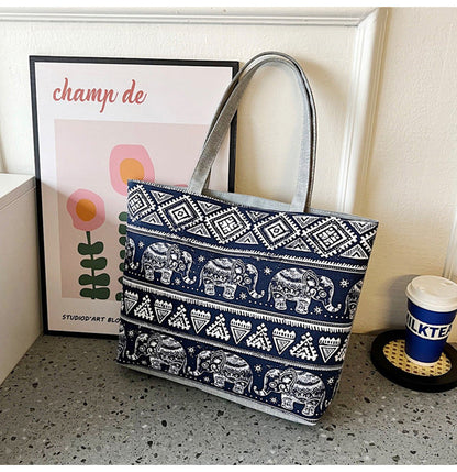 Large Capacity Canvas Tote Bag with Floral Print
