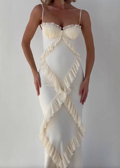 Ruffled Corset Gown With Pleated Cups In Apricot