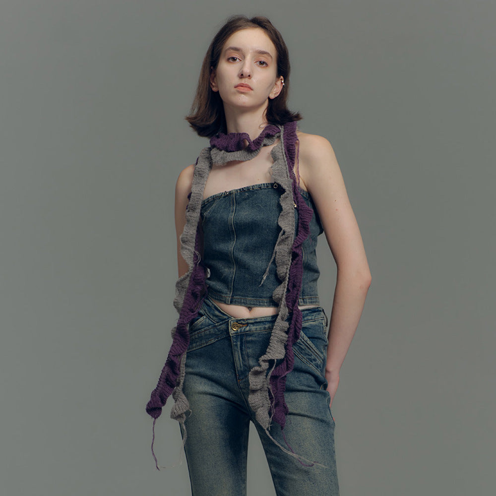 Spiral Knit Wool Blend Scarf with Fringe for Unisex