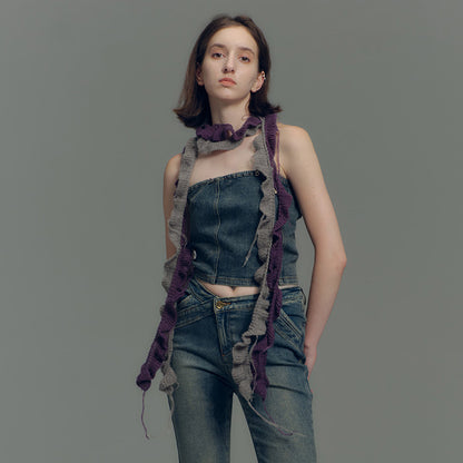 Spiral Knit Wool Blend Scarf with Fringe for Unisex