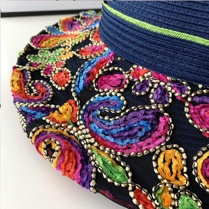 Shade Hat Beach Women'S Summer Ethnic Style Sunscreen Straw Hat