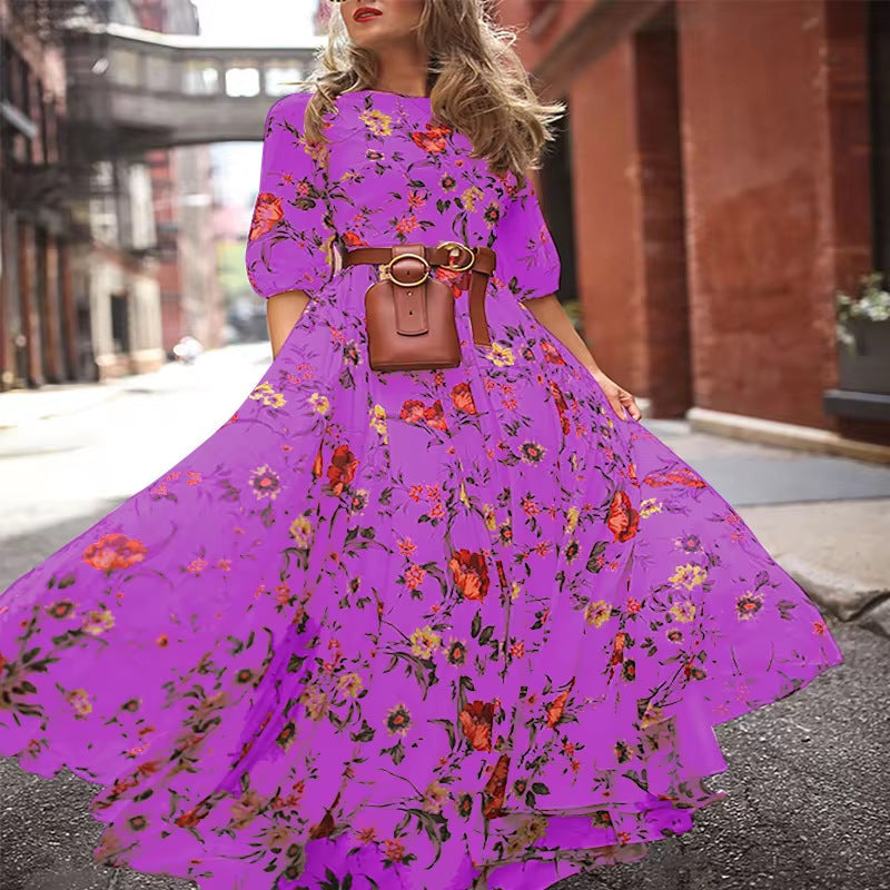 Bohemian Style Printed Chiffon Maxi Dress For Women