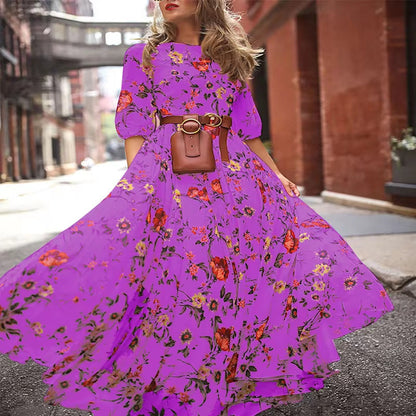Bohemian Style Printed Chiffon Maxi Dress For Women