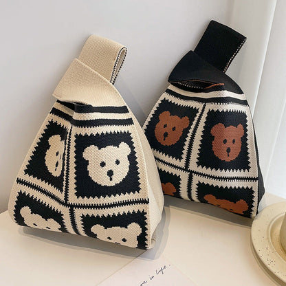 Knitted Tote Bag With Cute Designs Soft Polyester Casual